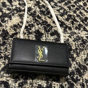 Leather Crossbody with Gold YSL Emblem